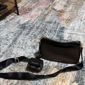 Michael Kors Brown & Black Signature Crossbody with Mini Pouch